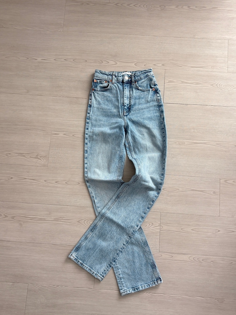 Zara High-Rise Full Length Rigid Light Blue Straight Jeans 32/0